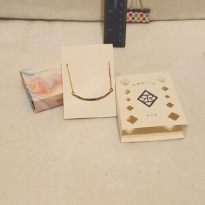 Amelia Rue Rainbow Bar Necklace w/ Twenty One Multicolored Crystals Gold